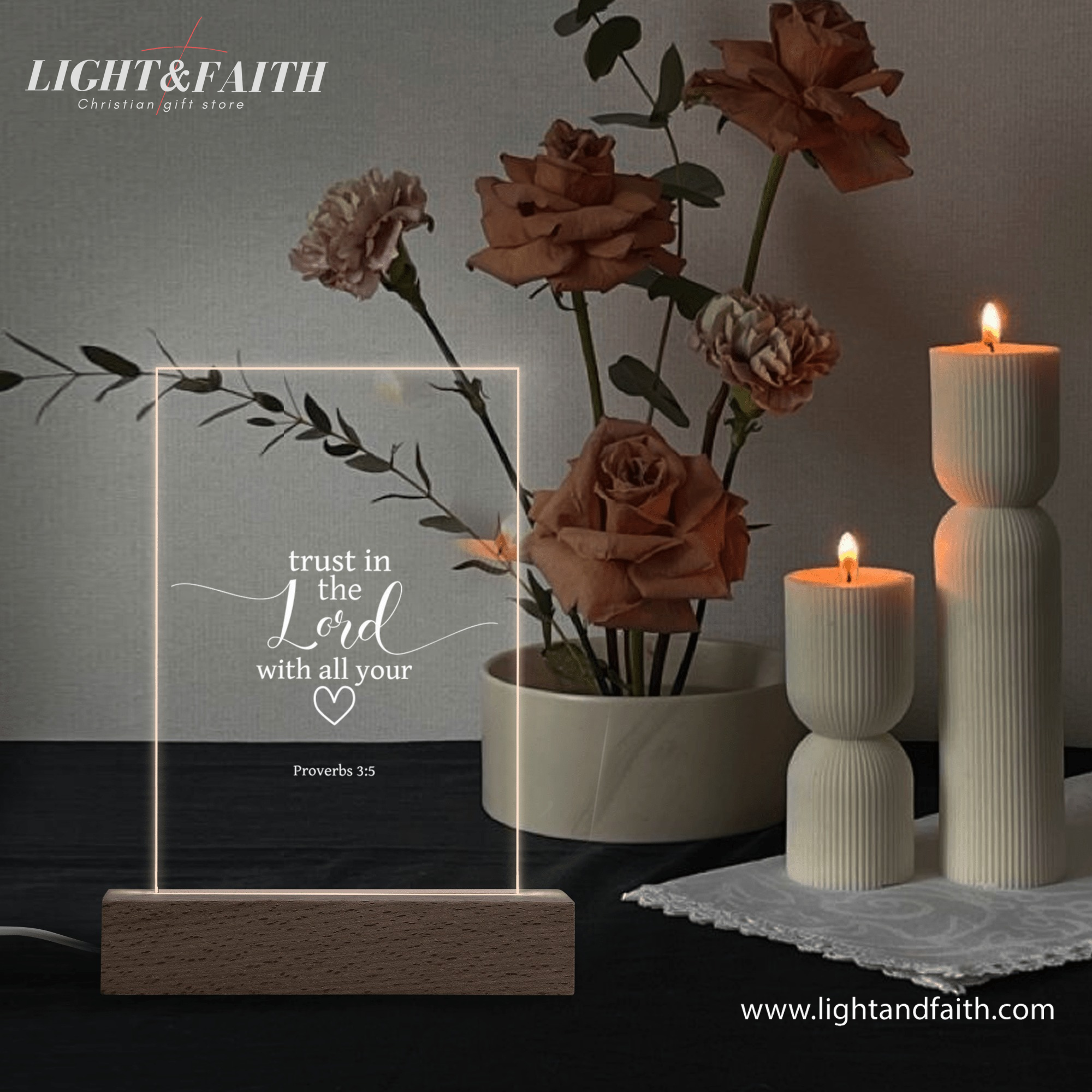 Trust In The Lord With All Your LED Light, Christian Bible Verse Lamp, Christian Home Decor, Faith Based Decor, Religious LED Light. NLLAF27